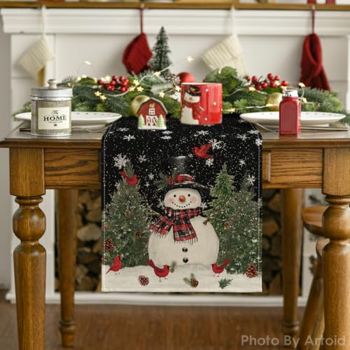 Snowman Christmas Table Runner Home Party Decor 13x36 Inch
