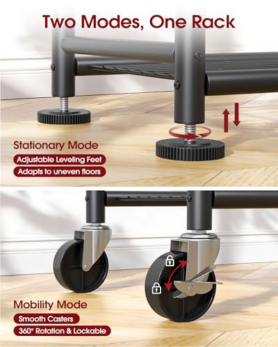 Clothes Rack Double Hanging Rod Clothing Rack with Wheels & Leveling Feet
