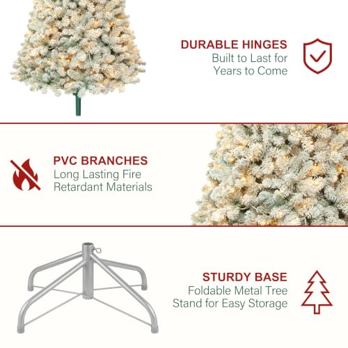 6 ft Prelit Snow Flocked Christmas Tree with 200 Warm White LEDs