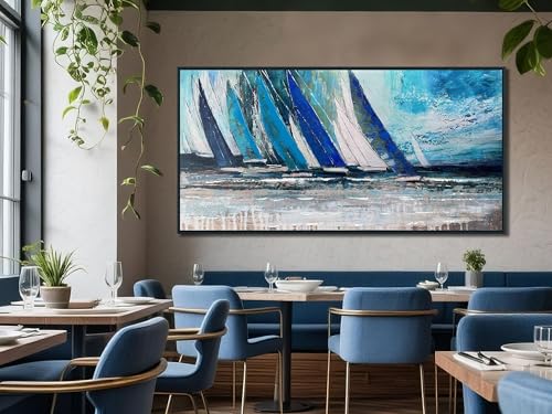 Framed Wall Art Blue Extra Large Sailboat