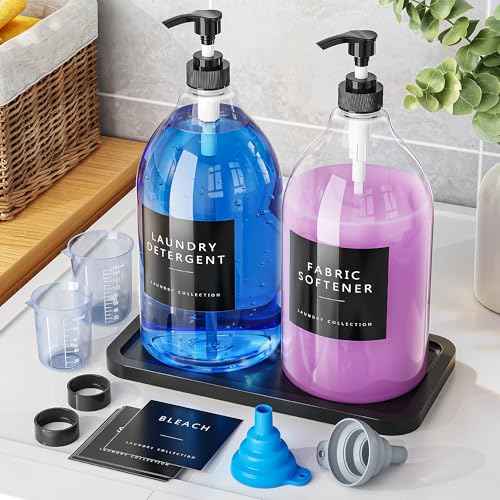 2 Pack Black Liquid Laundry Detergent Dispenser with Bamboo Tray (3 Count)