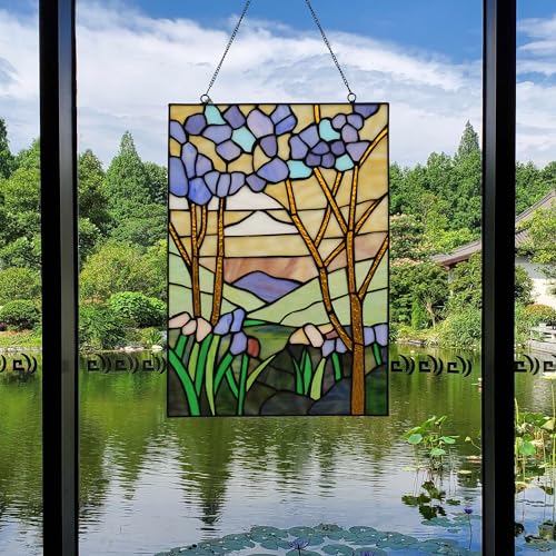 Stained Glass Window Hanging 16" H x 11" W Tiffany Style Rectangular Window Panel Suitable for Living Room Bedroom Kitchen Window Decoration Hangings with Chain