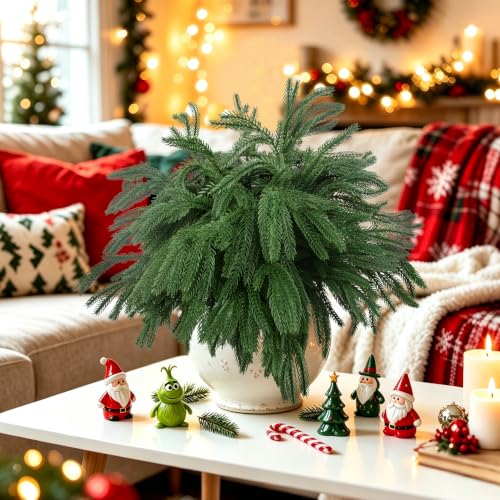 12 Pcs Artificial Norfolk Pine Branches Faux Christmas Stems (12 Count)