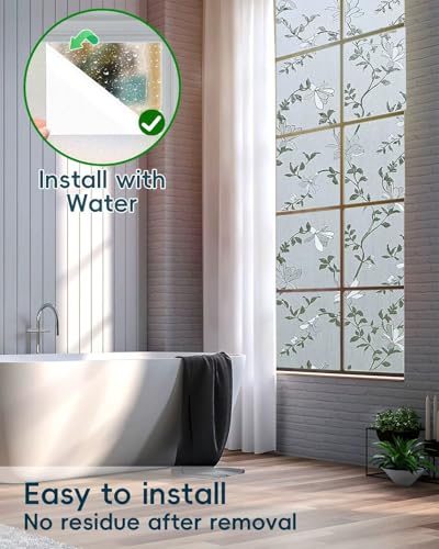 Frosted Glass Window Film with Elegant Flower Design