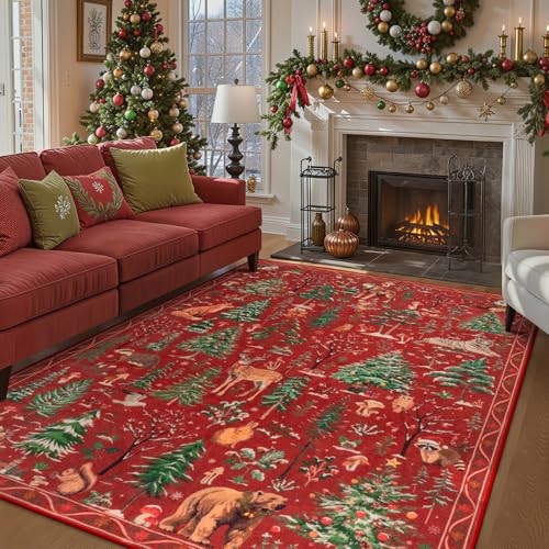 Christmas Area Rug 8x10 Red Animal Living Room Carpet Bedroom Rug (80 Sq Ft)