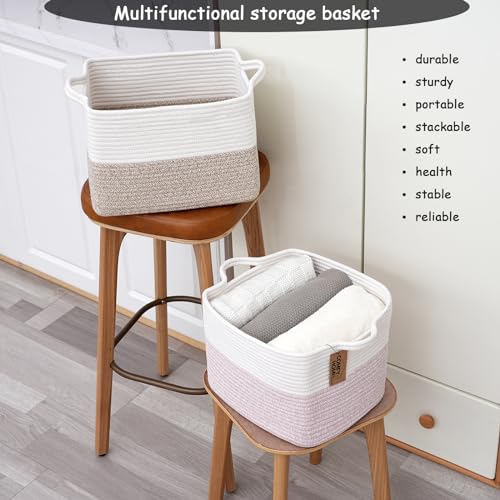 Cotton Rope Woven Basket with Handles for Shelves