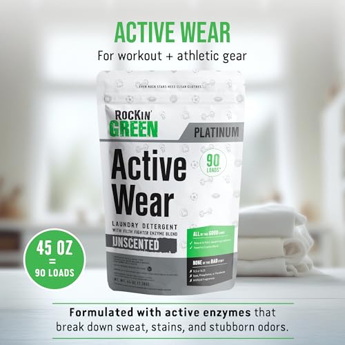 Active Wear Laundry Detergent Powder & Odor Eliminator for Sportswear & Workout Clothes (45 Ounce)