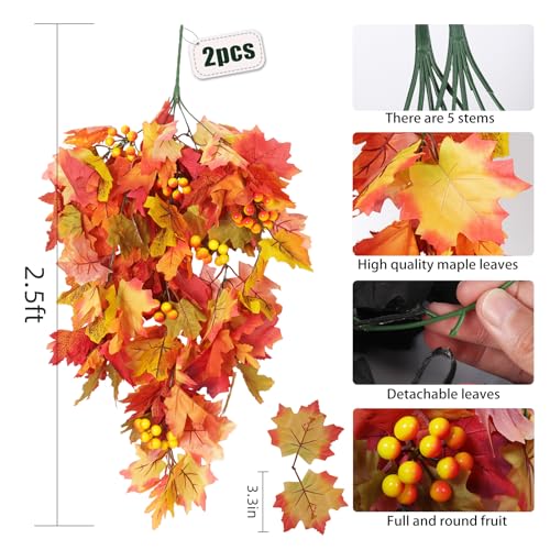 Fall Leaves Hanging Plant Artificial Fall Leaves Garland with Berry