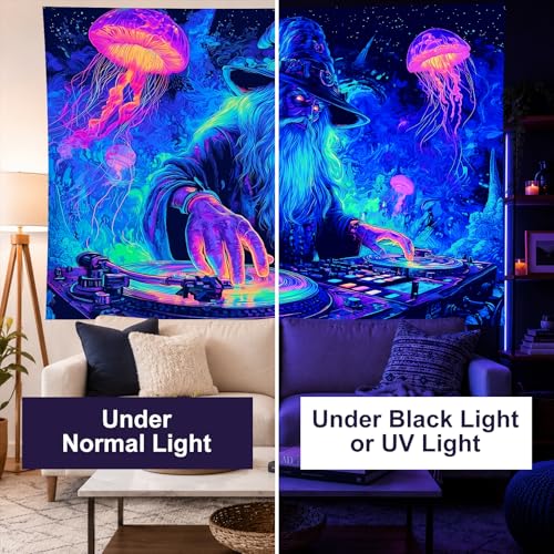 Blacklight Tapestry Wizard DJ Party Backdrop 78 x 59 Inch