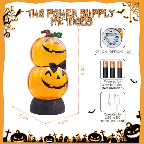 Halloween Snow Globe Lantern Lighted Pumpkin Musical Snow Globe Glitter with 6H Timer Battery and USB Operated Halloween Snow Globes Water Lantern for Spooky Festival Party Decoration