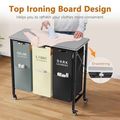 3 Section Laundry Hamper with Ironing Board