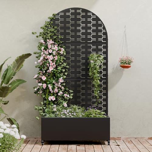 Metal Raised Garden Bed with Trellis and Wheels