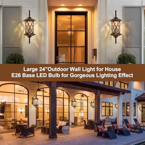 Oil Rubbed Bronze 24" Large Outdoor Coach Light Retro Exterior Waterproof Wall Lantern