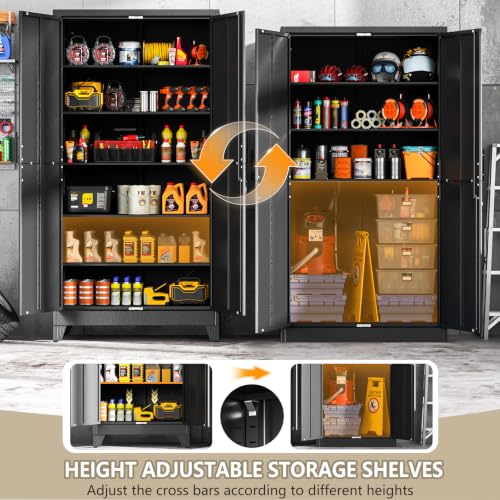 Metal Kitchen Pantry Storage Cabinet with Lock Doors and Shelves