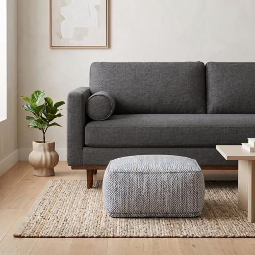 Nate 20" Wide Square Pouf in Blue Handwoven Cotton