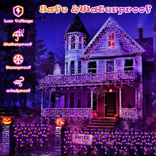 49FT 480LED Orange Purple Halloween Lights Outdoor 8 Modes Plug