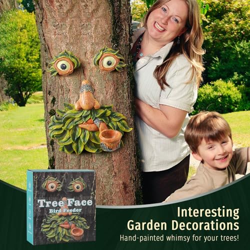 Tree Face Garden Decor with Bird Feeder
