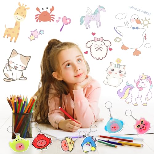 Shrinky Dink Sheets Kit 145Pcs Shrink Art Kit Including 20pcs Shrinky Paper Sheets 6pcs Traceable Picture Keychains Accessories (145 Count)