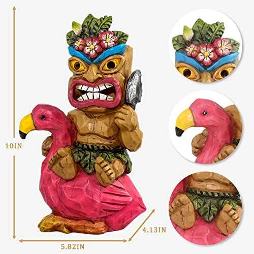 Solar Tiki Garden Statue Outdoor Decor with Flamingo Waterproof for Tiki Bar
