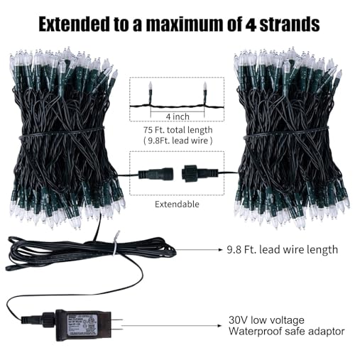 200 LED Christmas String Lights Outdoor 75 Ft. 9 Modes with Remote Timer Dimmer Extendable Mini Fairy Lights Plug in for Indoor Xmas Trees Wedding Decor