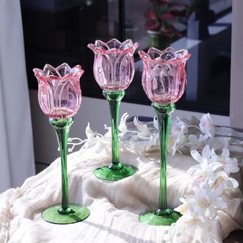 Pink Tulips Votive Candle Holders Set of 3 (3 Count)