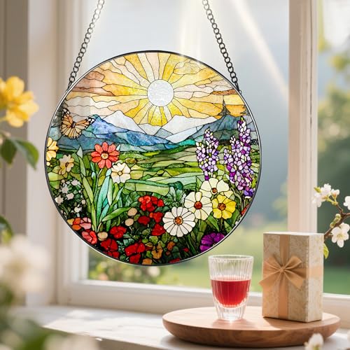 8 Inch Mountain Wildflowers Stained Glass Suncatcher