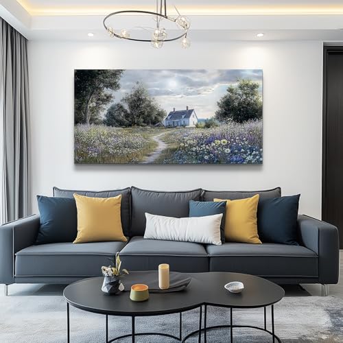 Canvas Wall Art For Living Room Bedroom Wall Decor For Office Farmhouse Mural Retro Pastoral Flower Sea Landscape Painting Room Hallway Prints Artwork Picture Wall Decoration 20x40 Inches