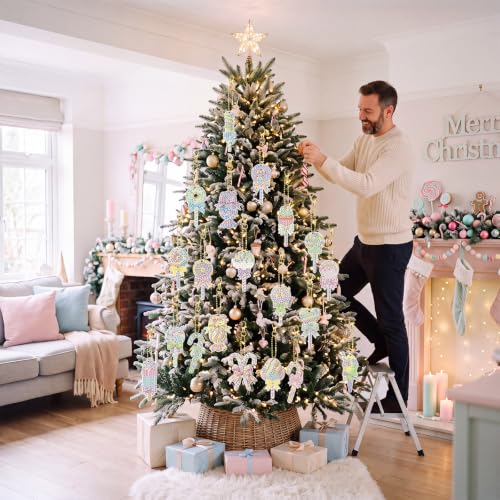20 Pcs Christmas Macaron Candy Diamond Painting Keychain Kits 5d DIY Diamond Art Pendants Double Sided Hanging Key Chains for Christmas Party Decoration DIY (20 Count)