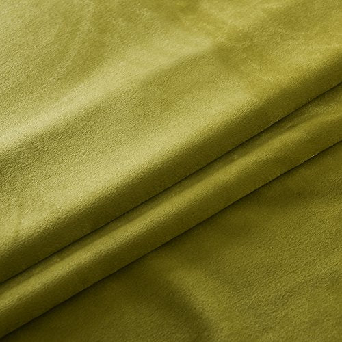 Super Soft Luxury Velvet Olive Green Set of 2 Thermal Light Blocking Drapes Curtain Panel Grommet Top Curtain Draperies Eyelet 52Wx120L inch Green Yellow