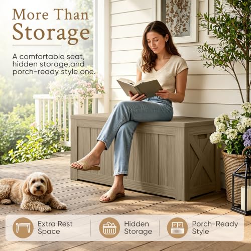 120 Gallon Deck Box Resin Outdoor Storage Box Waterproof