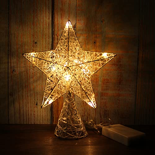 White Tree Top Star with Warm White LED Lights and Timer for Christmas Ornaments and Holiday Seasonal Décor