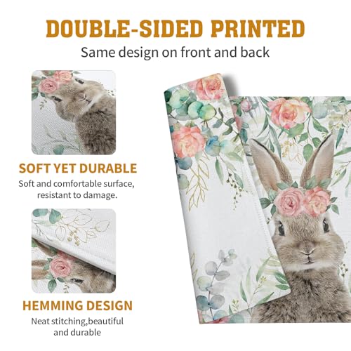Easter Bunny Placemats Set of 4 Eucalyptus Leaves Rabbit Rose Place Mats 12x18 Inch Spring Seasonal Vintage Farmhouse Heat Resistant Washable Table Mats for Party Kitchen Dining (4 Count)