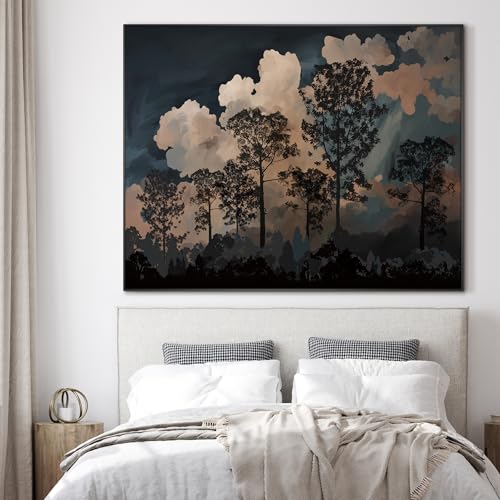 60"x72" Extra Large Framed Wall Art Silhouetted Trees at Dusk