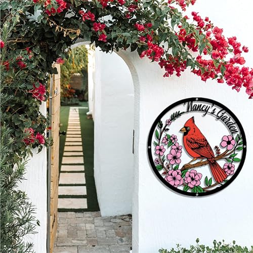 Personalized 12in Name Garden Cardinal Metal Signs with Stake