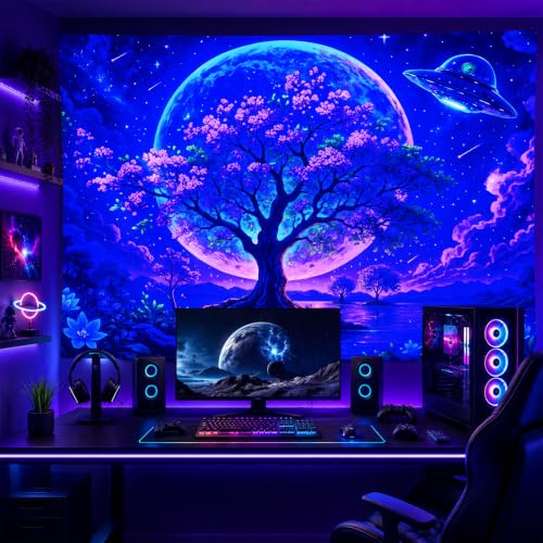 Blacklight Tapestry Fantasy Tree Party Wall Decor 78 x 59 Inch