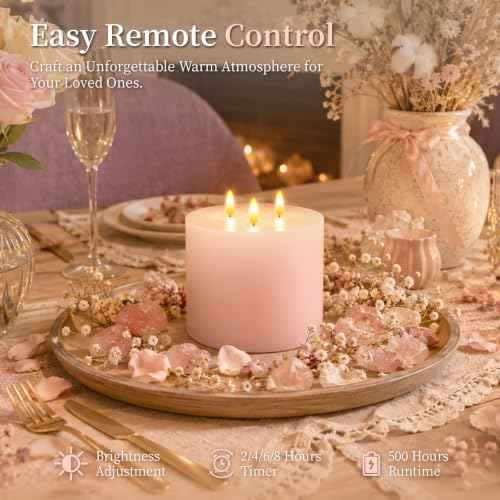 3 Wick Extra Large Flameless Pillar Candles with Timer Remote