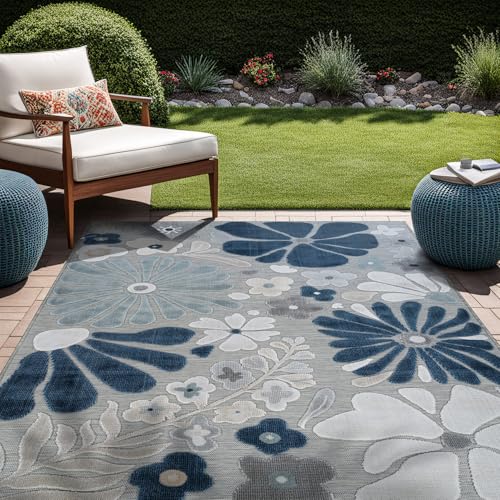 Outdoor Rug 8x10 Modern Floral Tropical Area Rugs for Outdoor and Indoor Patio Easy to Clean Non Shedding Living Room Porch Garden Washable Outside Carpet (80 Sq Ft)