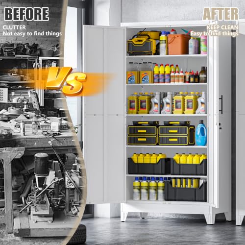 Metal Kitchen Pantry Storage Cabinet with Lock Doors and Shelves