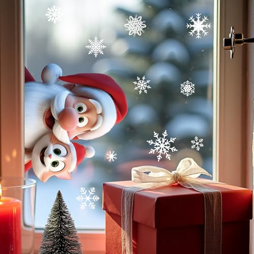 Christmas Window Clings for Glass 1 Sheet Santa Window Decals with Cat Designs Window Stickers Cute Windows Cling for Winter Party Supplies Home School Office Glass Decorations