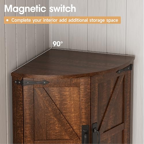 64.8" Tall Farmhouse Corner Cabinet with 4 Doors and 5 Storage Shelves
