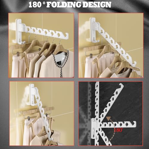 Wall Mount Coat Hanger Holder White Clothes Drying Organizer Rack Garment Hooks Aluminium Retractable Folding Indoor Wall Mounted Hanger for Laundry Room Bedroom White 2Pack with 80cm Rod