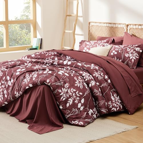 Floral Burgundy Comforter Set