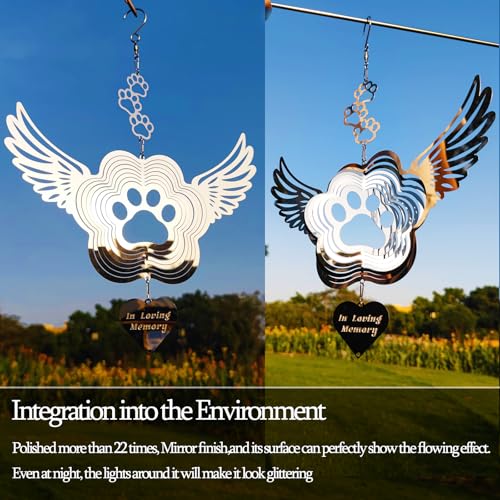 Dog Cat Memorial Gifts Stainless Steel Pet Paw Print Sympathy Wind Spinners