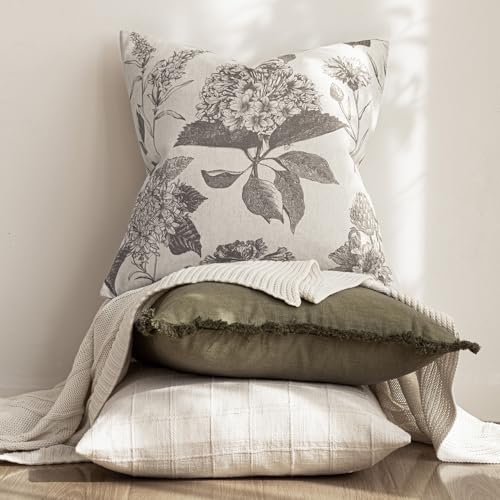 Set of 2 Linen Floral Vintage Throw Pillow Covers Neutral Accent Decorative Cushion Covers Farmhouse Boho Home Decor for Sofa Chair Couch Bedroom Living Room (2 Count)
