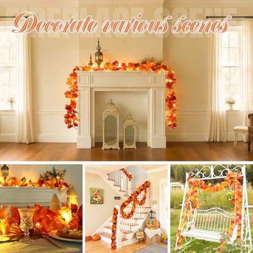 4 Pack Fall Garland with 6.5FT LED Lights (26 Foot)
