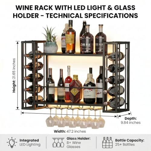 47.2" Wine Rack Wall Mounted with LED Lights