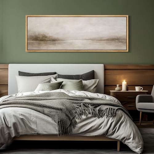 Large Framed Canvas Print Wall Art Misty Lake Landscape Antique Retro Fine Art Illustrations Decorative Colorful for Bedroom