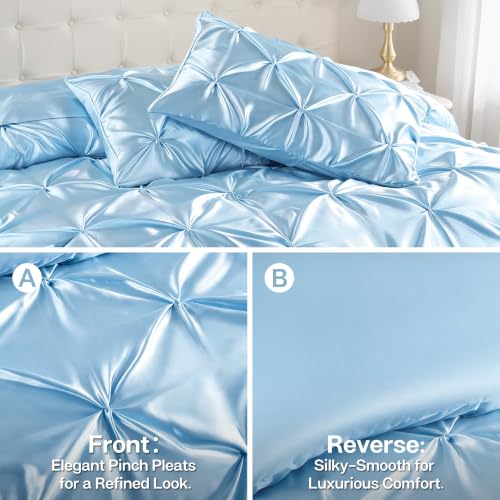 Satin Queen Comforter Set Light Blue