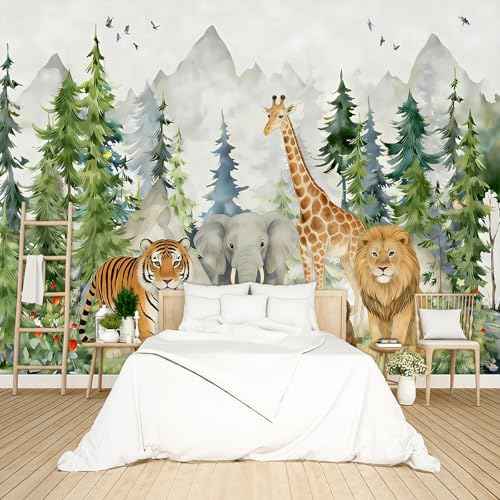 Nursery Wildlife Forest wall Mural Peel and Stick Wallpaper for Bedroom Living Room