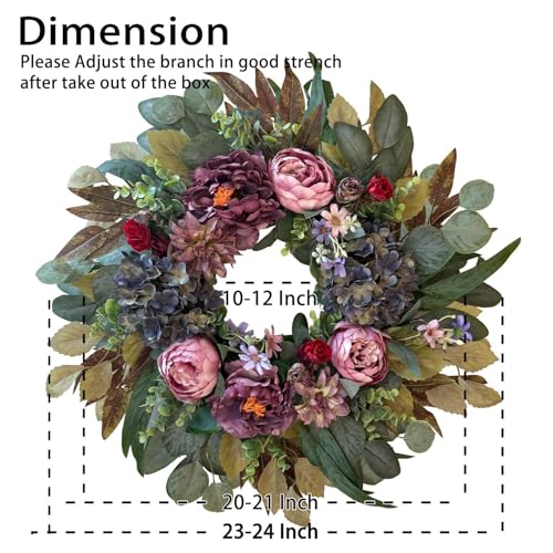 24in Spring Front Door Wreath Pink Peony Blue Hydrangea Decor